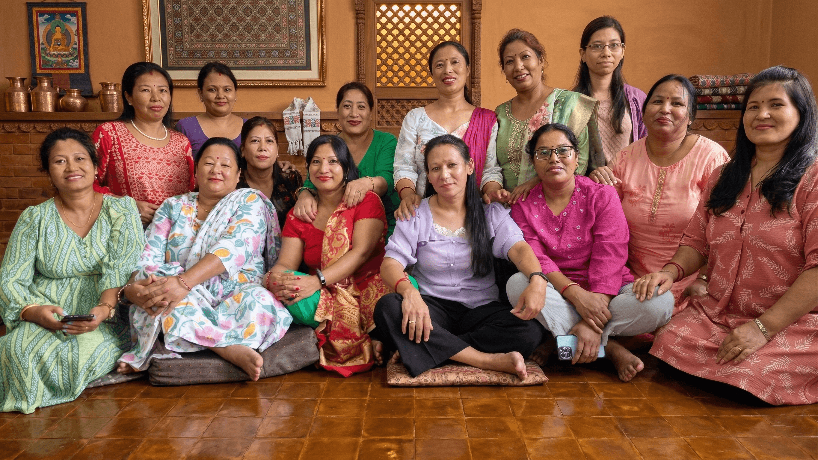 Wide shot of multiple colorful wool yarns drying in the sun